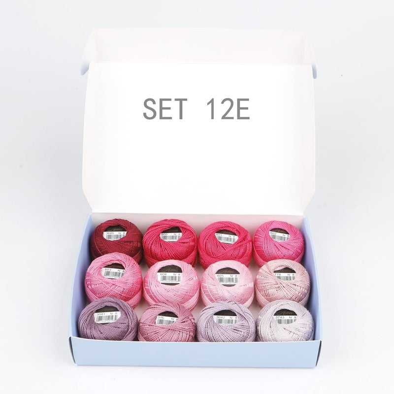 AMOHilos Size 8 Double Mercerized Egyptian Long Staple Cotton Pearl Thread 12 Gradient Colors per Box 5 Grams Ball Rainbow Color Embroidery Thread for Crochet Cross Stitch Hand Embroidery (12E) - Image 2